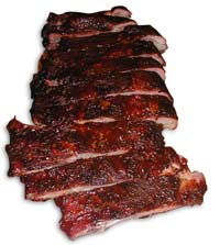 rubbed, bbq'd, smoked and cut pork ribs