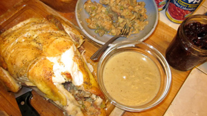 stuffing, dressing, baked chicken